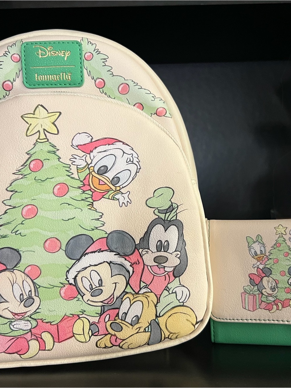 Loungefly Cream Holiday Mickey & Friends Mini Backpack with Green Accents